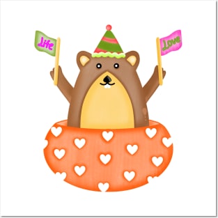Cute groundhog with love and life flags Posters and Art